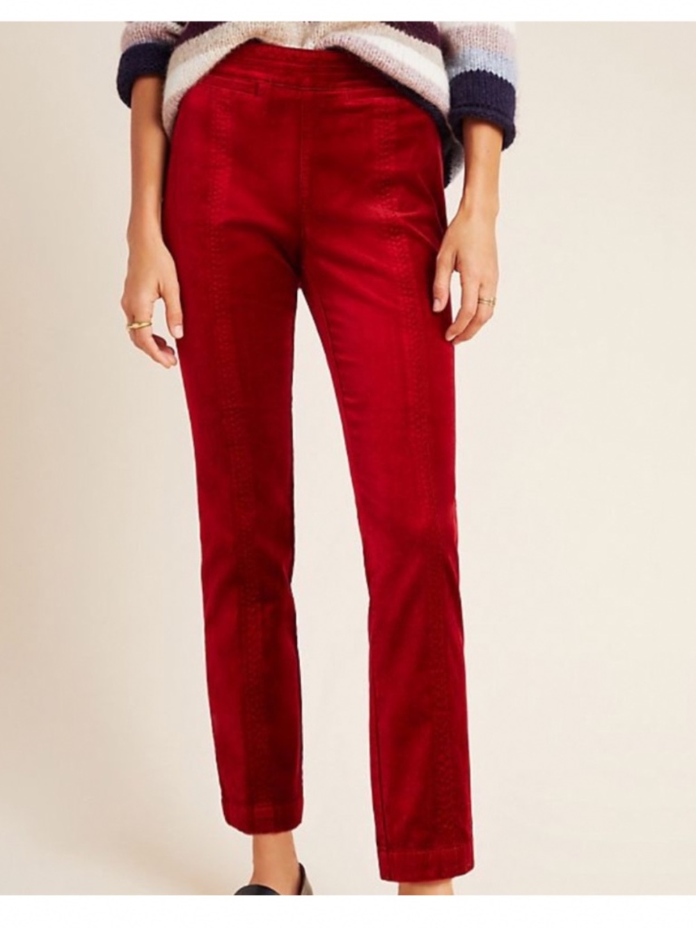 Anthropologie "The Essential Slim" Red Velvet Trousers/Ankle Pants- Size 2